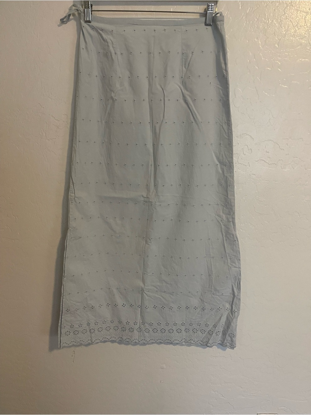 Light Blue Maxi Skirt With floral eyelet embroidery Size S NWT Side Slits